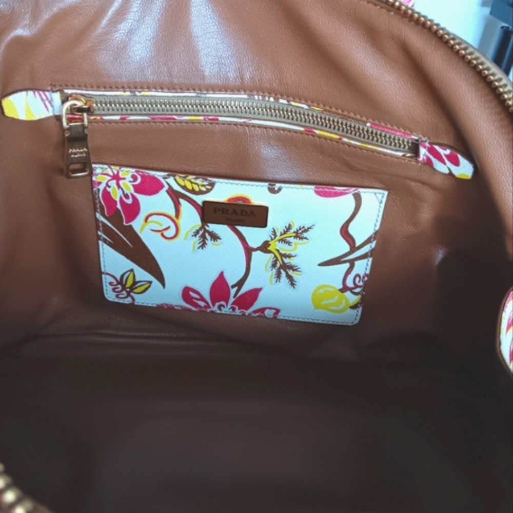 Prada RARE 💐 Large Floral Saffiano Lux Promenade Dome Sachel Bag - Picture 11 of 17